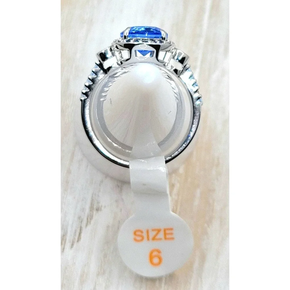 Lab created blue sapphire & aquamarine, Triple Plated Rhodium Size 6 RBP2146 - Picture 6 of 8